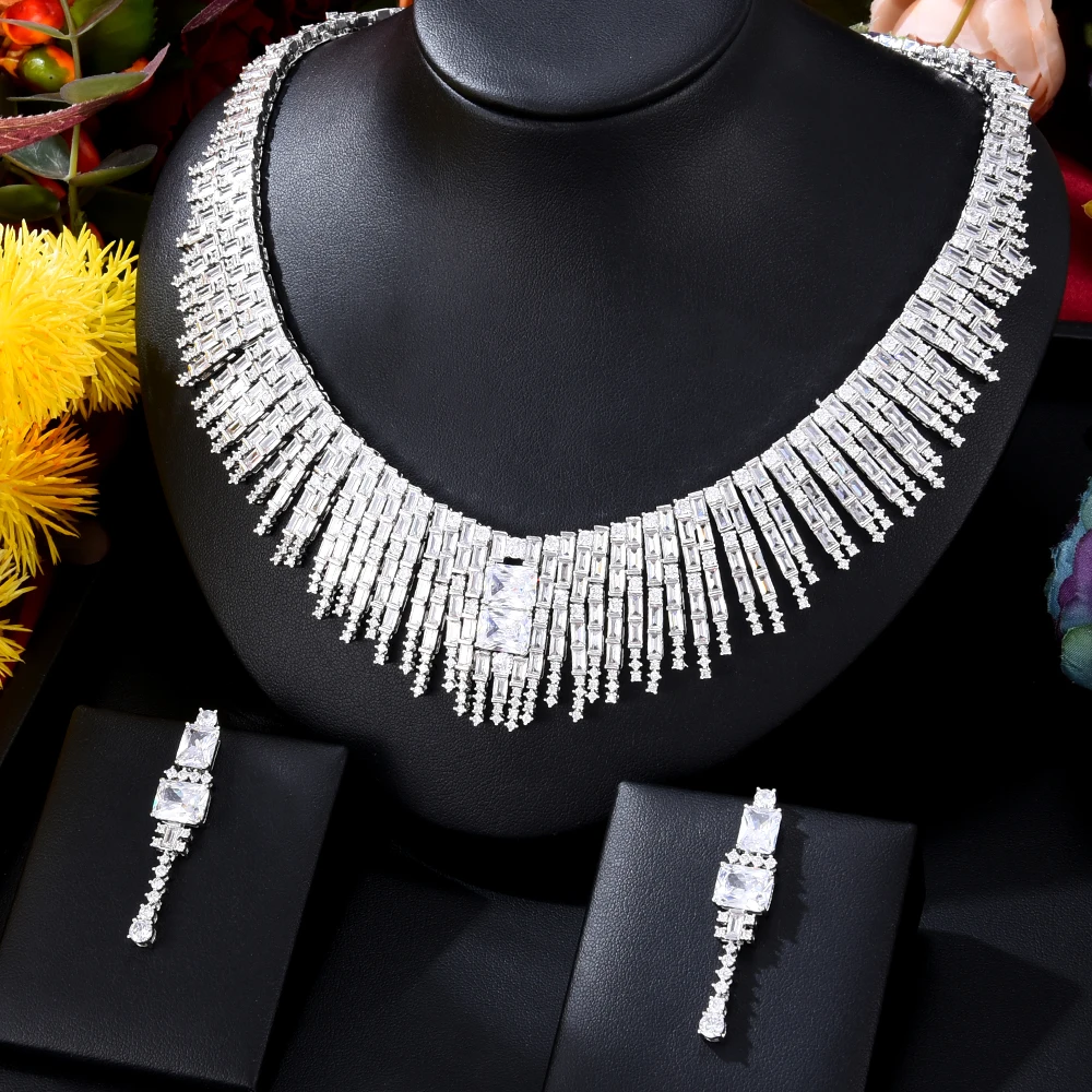 

Siscathy Luxury Zircon Necklace Gorgeous Wedding Jewelry Set For Women Female Banquet Party Dinner Dress Earrings Accessories