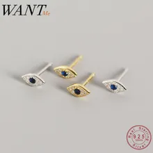 Женские серьги гвоздики WANTME из серебра 100% пробы с голубым