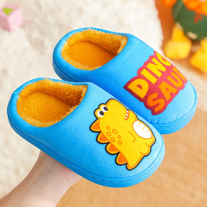 Children's Cotton Slippers With Heels Babies 1-6 Years Old Baby Cotton Slippers Winter Dinosaur Household Non Slip Slippers dinosaur guns toy for boys foam guns game toy with led