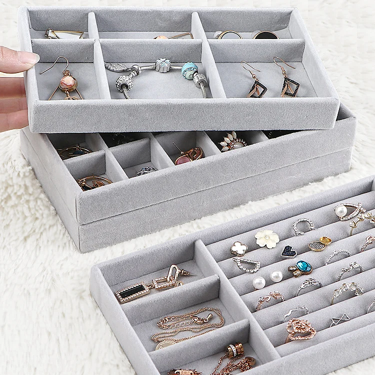 Velvet Jewelry Bracelet Earring-Holder Storage-Tray Drawer Gift-Box 3pcs/Set
