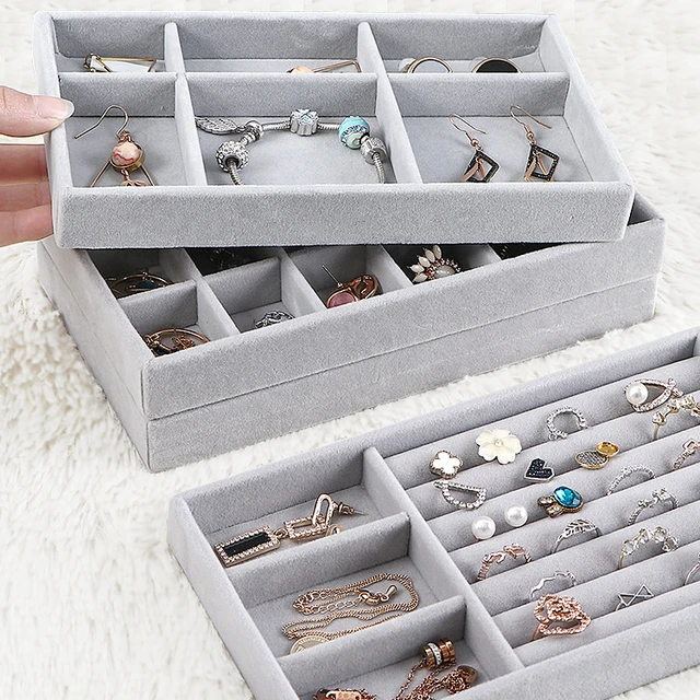 Velvet Jewelry Organizer Tray Case Stackable Jewellery Display Stand Ring  Earring Necklace Drawer Storage Holder Jewelry