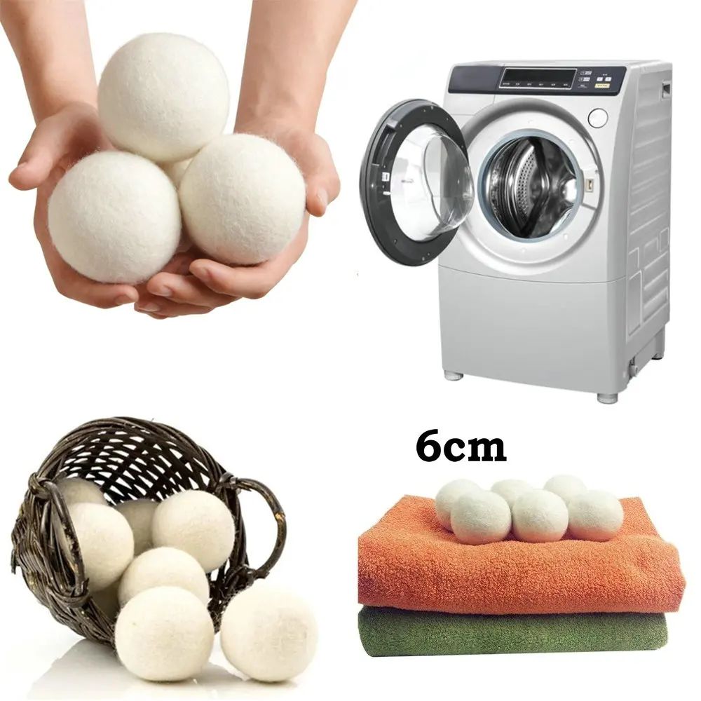 FTVOGUE Wool Dryer Balls 6Pcs 6cm Natural Fabric Softener Water Absorption Eliminates Static Laundry Drying Replacement 