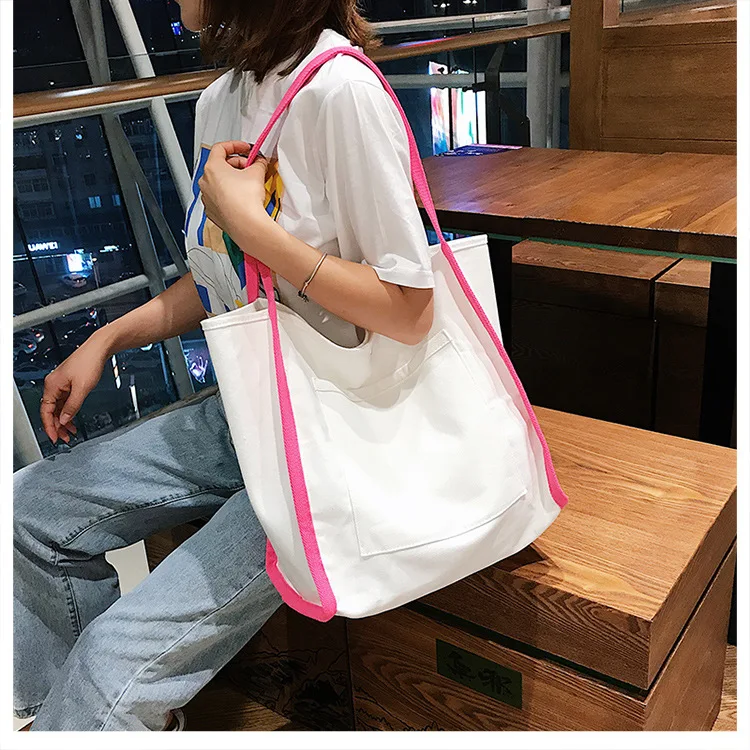 

2019 canvas large-capacity tote bagFluorescent shoulder slung women's bag