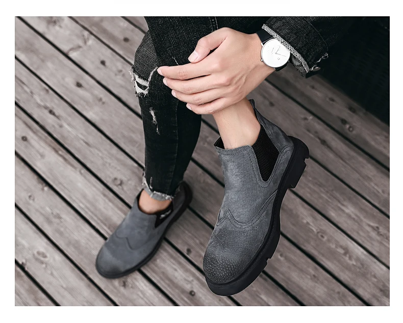 Mens Brogue Boots Large Size 39-48 Men Fashion Casual Sneakers Brown Cow Suede Autumn Winter Men's Shoes British Boots Ankle