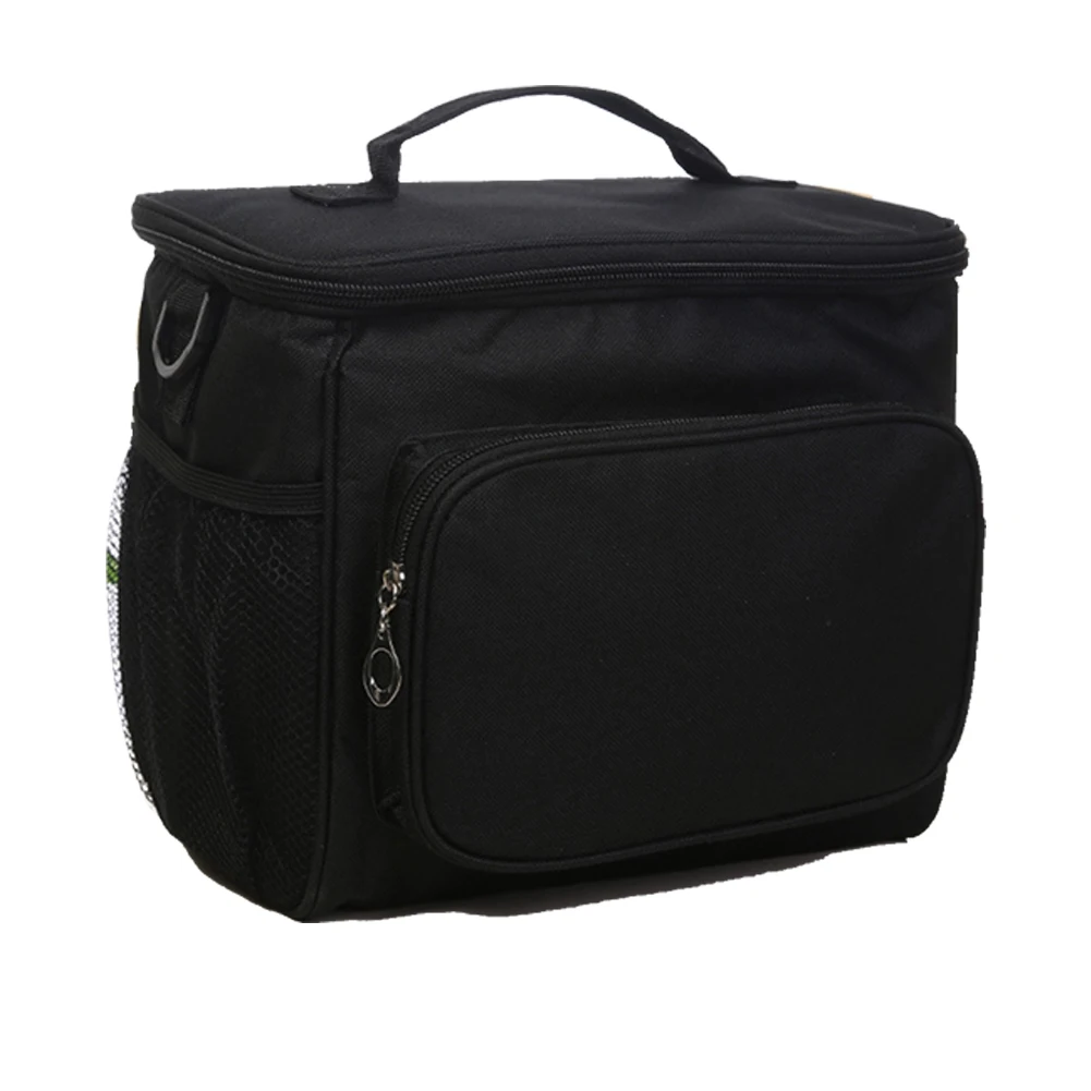 

Fashion Black Lunch Bag Adjustable Strap Oxford Cloth Food Storage Single Shoulder Portable Container Picnic Outdoor Activities