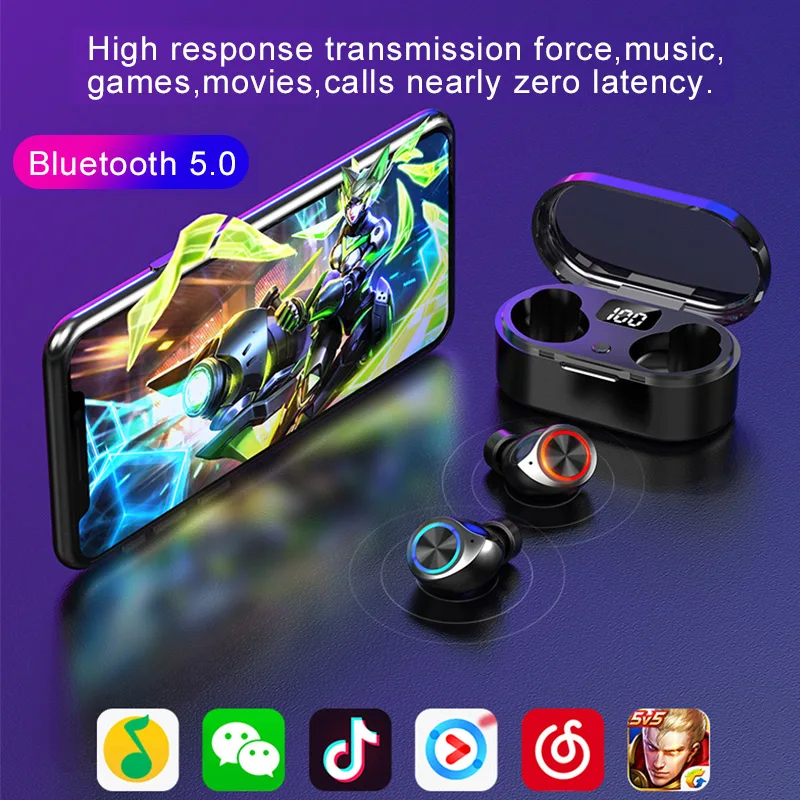 TW80 беспроводные наушники bluetooth 5,0 светодиодный дисплей HiFi стерео мини TWS наушники с микрофоном игровая гарнитура для всех телефонов