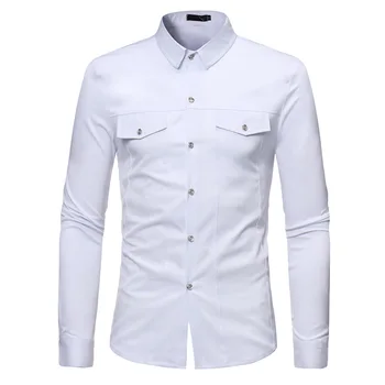 

Korean Version of The New Navy Trend Men's Shirt Slim Square Collar Men's Long-sleeved Shirt Men 2020 Spring Men's Shirts Camisa