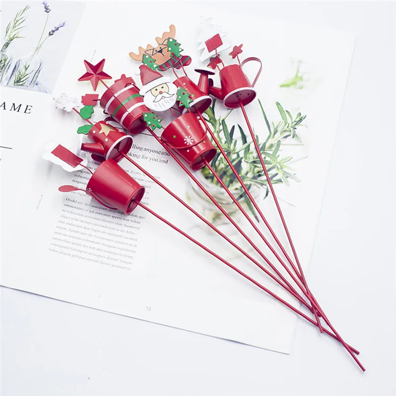 

New 1pcs Creative Christmas Decoration Insert Kettle Bucket Santa Claus Christmas Tree Deer Iron Ornaments 29cm