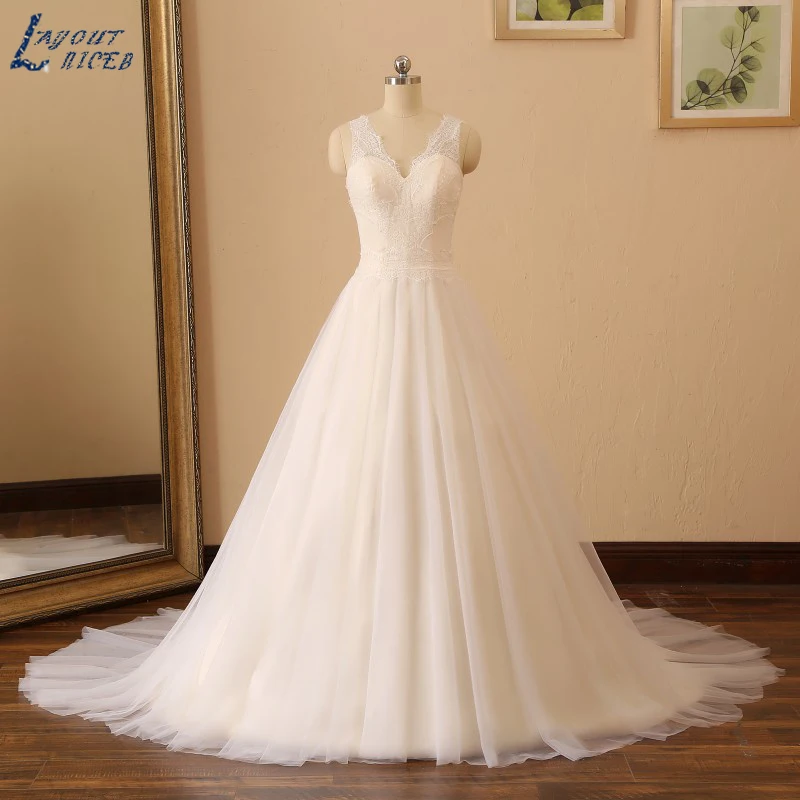 YQS027 Vestido De Noiva кружевное модное свадебное платье с v-образным вырезом Свадебное платье трапециевидной формы на молнии свадебное платье на заказ