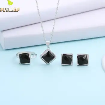 

Flyleaf Agate Cubic Zirconia 100% 925 Sterling Silver Earrings For Women Necklace High Quality Ring Fine Jewelry Sets Elegant