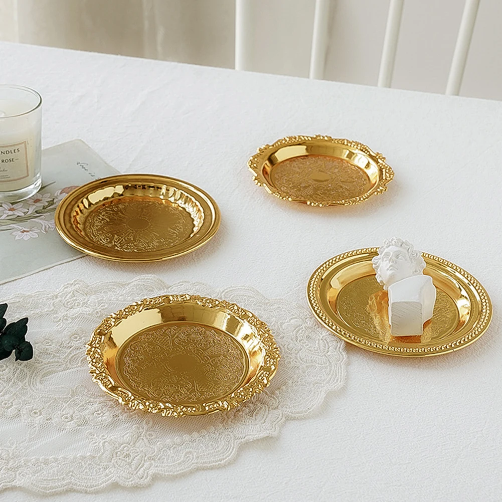 Vintage Gold Carved Tray Storage Plate Photography Props Retro Metal Photo Studio Shooting Background for Cosmetics Jewelry | Дом и сад