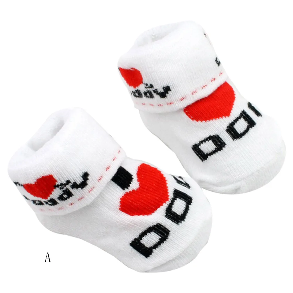 Удобные теплые дышащие хлопковые носки нескользящие носки-тапочки для маленьких мальчиков и девочек носки с надписью «Love Dad Love Mum» - Цвет: A