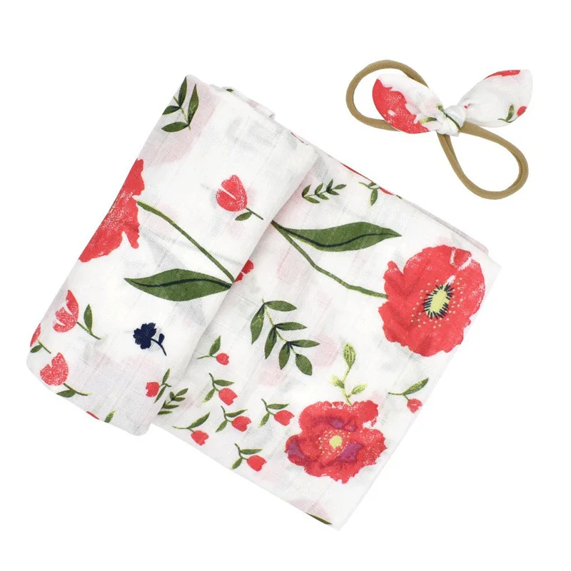 Red Flowers 2 шт. спальный мешок для новорожденных милый растительный животное палантин с принтом Пеленание Одеяло соответствующие оголовье фотография Реквизит - Цвет: Red Flowers