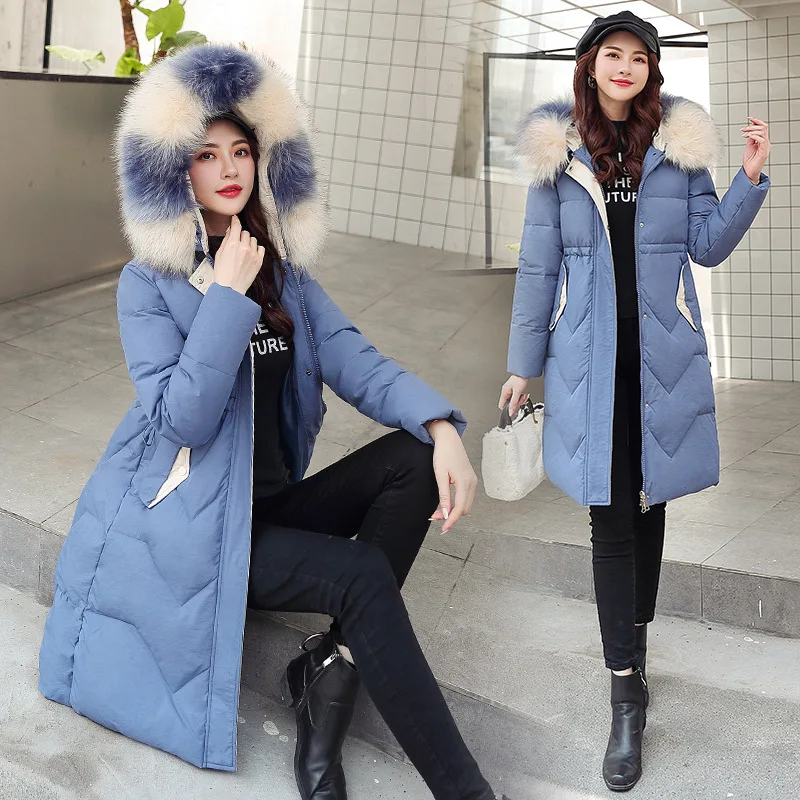 

2019 Winter New Style Fashion Korean-style WOMEN'S Wear Mid-length Loose Thick Large Fur Collar down Feather Cotton Overcoat Wom