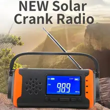 Открытый солнечной энергии ed рукоятка портативный внешний аккумулятор светодиодный фонарик с экраном USB зарядное устройство Динамо аварийное радио Многофункциональный