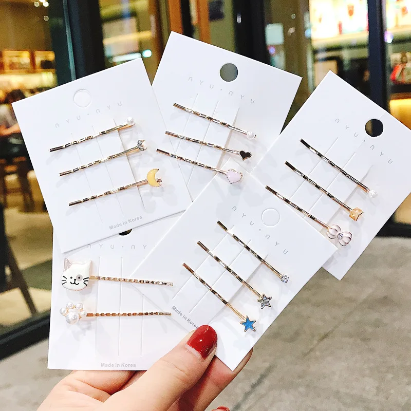 1Set Cute Japanese Style Women Elegant Lovely Cat Star Round Crystal Pearl Barrettes Girls Hair Clips Hairpin New Accessori |