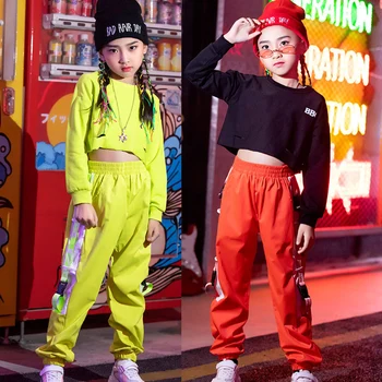 

New Year'S Day Girls Hip-Hop Suit Fluorescent Green Jazz Dance Practice Clothes Child Street Performance Catwalk Costume DL5471