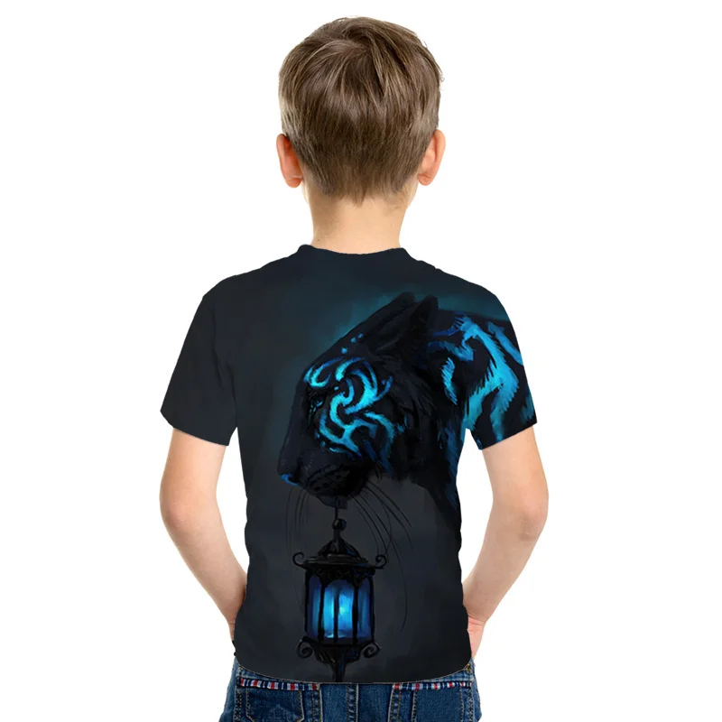 Детская футболка для мальчиков и девочек с изображением животных, с 3D принтом дельфина, Льва, тигра, орла, Кита, летняя модная футболка с короткими рукавами с изображением тигра