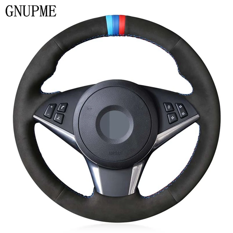 DIY Black Genuine Leather Car Steering Wheel Cover for BMW E64 2004-2010 E60 E61(Touring) 530d E63 2003-2010