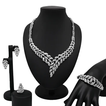 

Women Silver Jewelry Set Dubai Bridal Wedding Necklace Earrings Ring Braceket Jewelry Women Nigeria Jewelry Sets