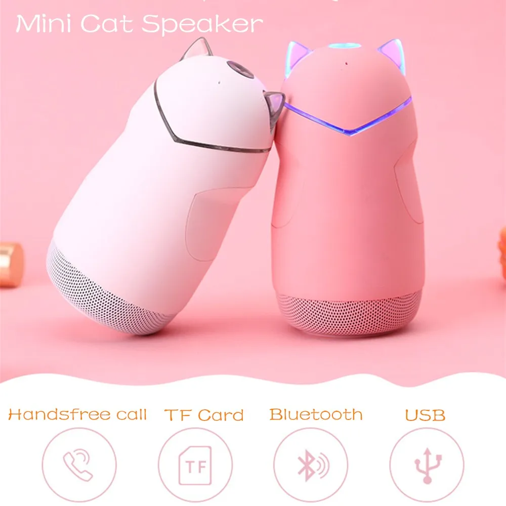Bluetooth Wireless Speaker Cute Cat Mini Subwoofer TF Card Handsfree Call LED | Электроника
