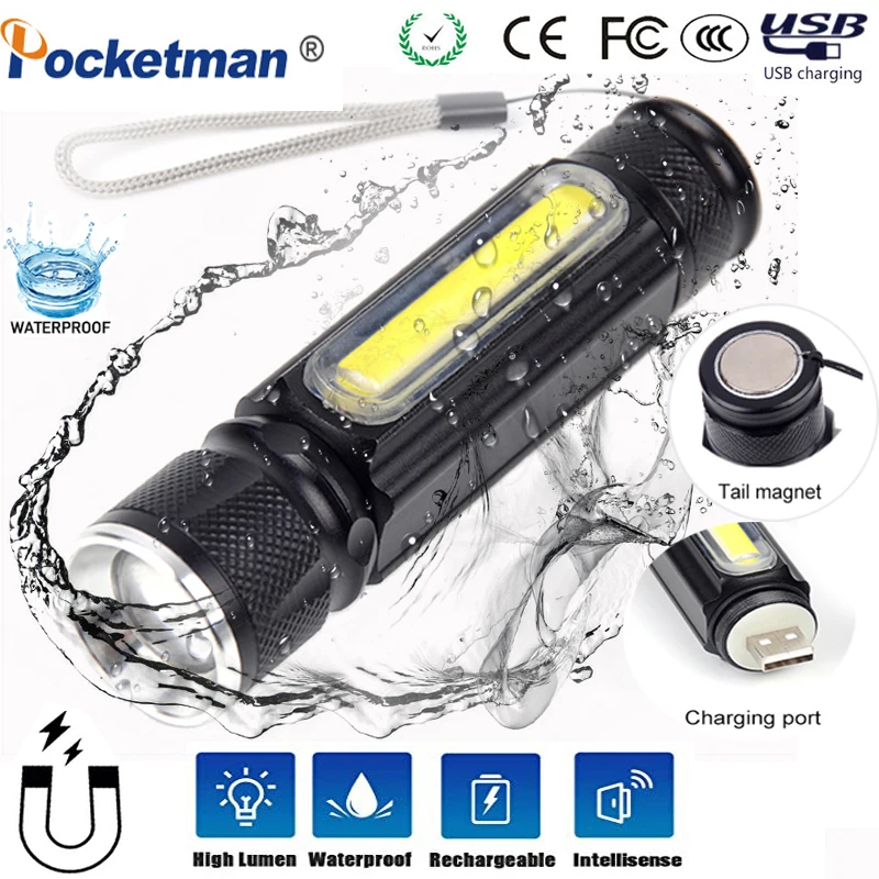 

5000 Lumens Work Light Rechargeable battery Multifunctional LED Flashlight Best Waterproof Side COB Light linterna tail magnet