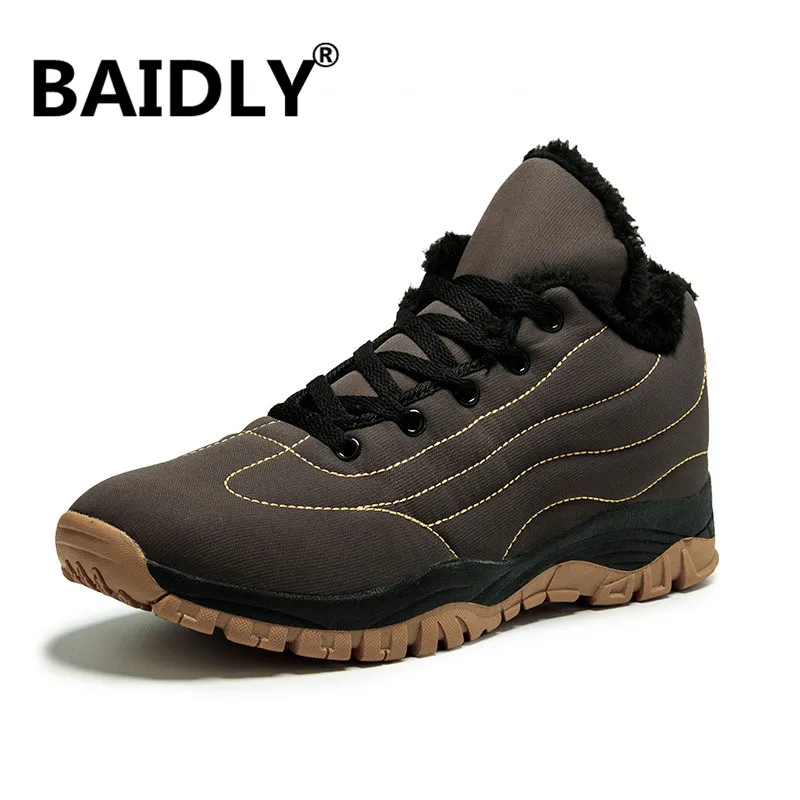 Коричневый Super Warm Men Boots Waterproof Rubber Snow Boots England Retro Ankle Boots High Top Men Winter Shoes Big Size 35-46 - Цвет: Коричневый