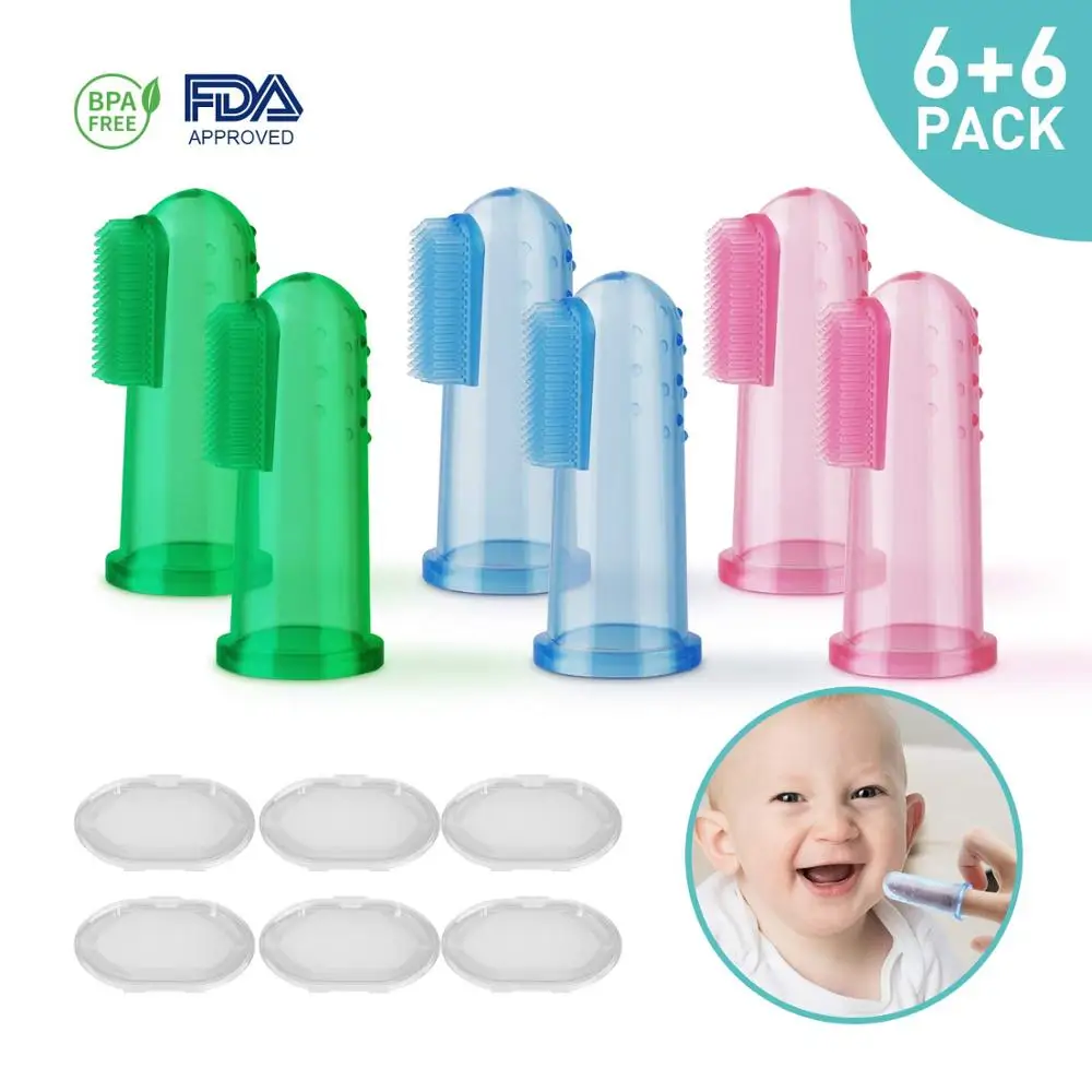 

6 PCS Baby Finger Toothbrush with Case Silicone Toothbrush for Infants 0-24 Month Train Teething Brush Soft Tongue Cleaner