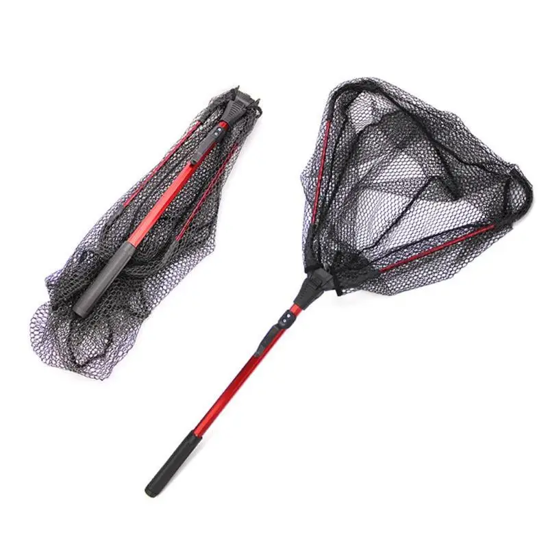 Portable 3 Section Extendable Aluminium Pole Fishing Landing Net Triangular Brail Fishing Scoop Net Fishing Tool