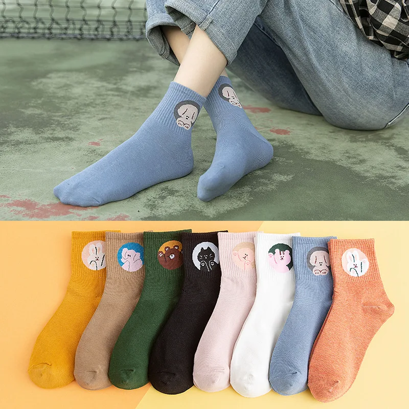 Короткие женские носки в Корейском стиле носки с милым медведем из мультфильма забавные носки осенне-зимние теплые модные женские носки из хлопка