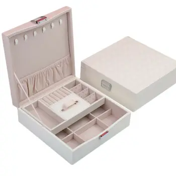 

Women Jewelry Storage Boxes New Fashion Traveling PU Leather Case Holder Female Earring Necklace Rings Multi-function Organizer