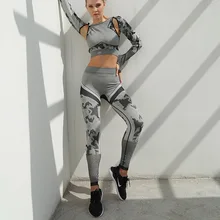 

2 Piece Seamless Gym Clothing Yoga Set Fitness Workout Set Yoga Out fits For Women Camouflage Gym Leggings Pants Suit Sportswear