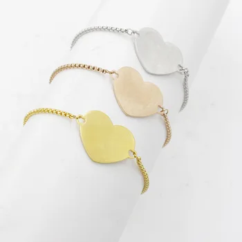

100% Stainless Steel Blank Heart Charm Bracelet For Engrave Metal ID Print Name Bracelets Mirror Polished 10pcs