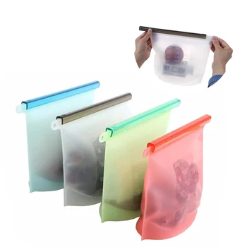 

4PCS Silicone Bag Reusable Silicone Food Bag Zero Waste Ziplock Food Storage Bag Refrigerator Fresh Bags Creative Party Gifts