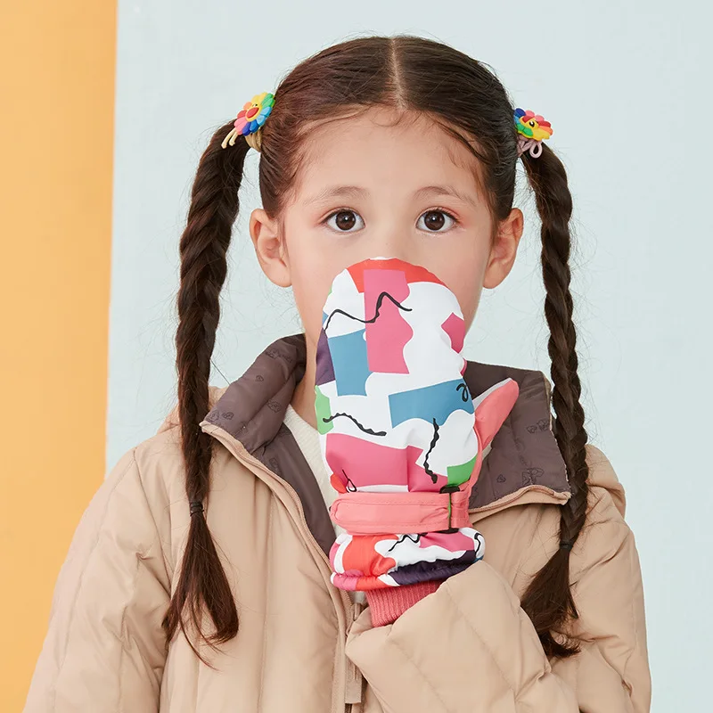 

New Style Children Ski Gloves Winter Outdoor Waterproof Windproof Double Layer Brushed And Thick Warm Six Pattern Selectable