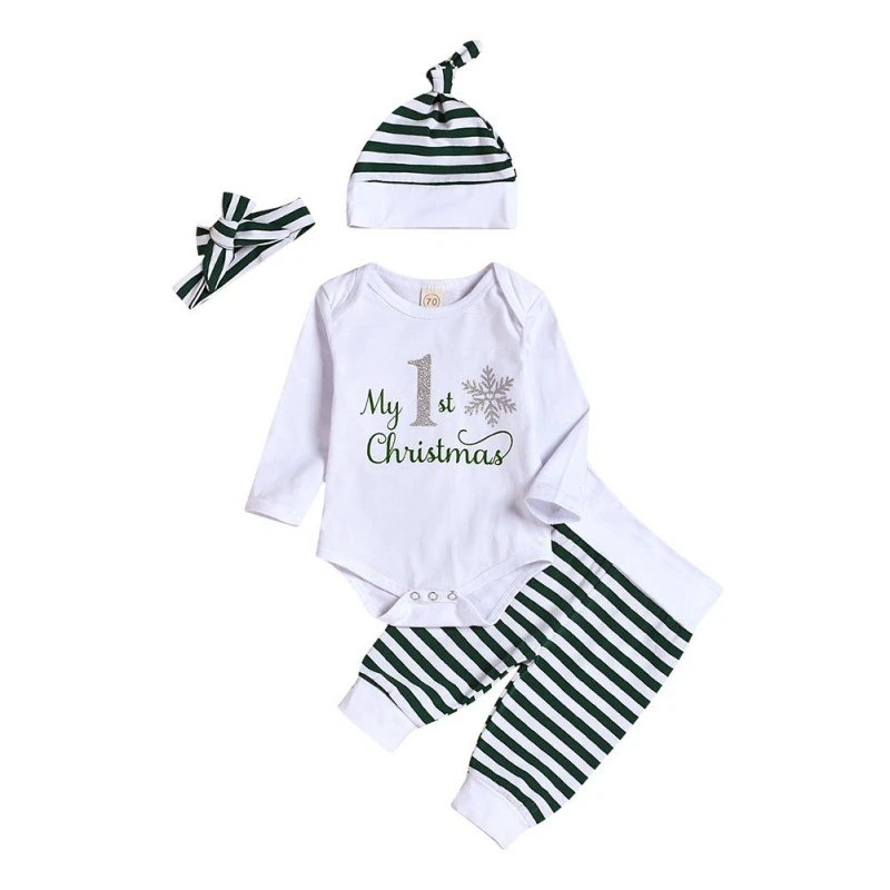 

TAutumn Baby Clothes Boy Girl Clothes Set Christmas Costumes Long Sleeve Letters Romper Stipend Trousers Hat Headband Outfits