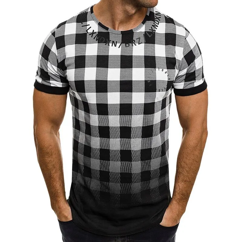 OEAK мужские рубашки с градиентом Летняя мода Chemise Homme мужские рубашки в клетку с коротким рукавом мужская блузка белая клетчатая