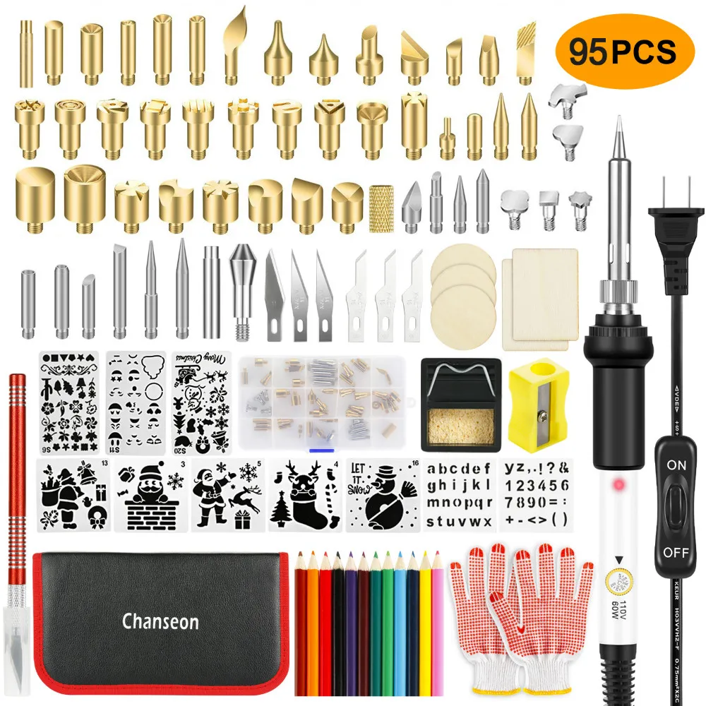 Wood Burning Kit【80 PCS】Full Set,Soldering Pyrography Woodburning Pen,Embossing/Carving/Soldering Tips,Stencils/Carbon Papers/Wood Tags Accessories,Perfect for Creative DIY Hobby 