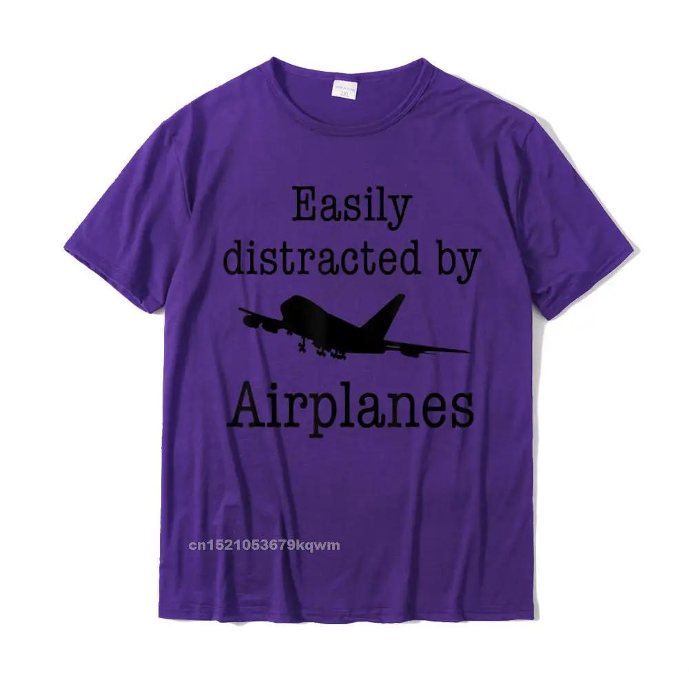Brand Printing 3D Printed T-Shirt Round Collar 100% Cotton Men T Shirt Short Sleeve Summer/Autumn 3D Printed Tshirts Easily Distracted By Airplanes Funny Pilot Flying Gift T-Shirt__3733 purple