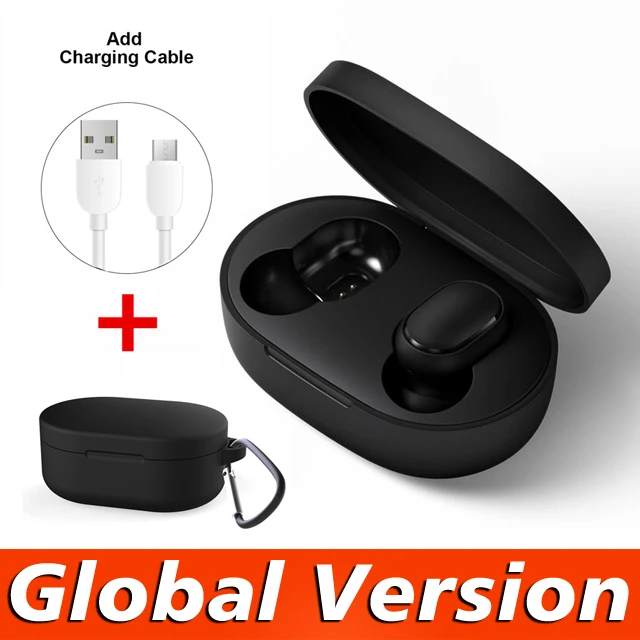 Global Black Case Оригинальные Xiaomi Redmi AirDots наушники мини беспроводные Bluetooth наушники с шумоподавлением HD микрофон наушники Поддержка голосового ассистента - Цвет: Global Black Case