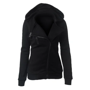 

Women Autumn Winter Sweatshirt Zipper Hooded Jacket Hoodie Women's Hoodie Solid Coat Clothing (Black, M)