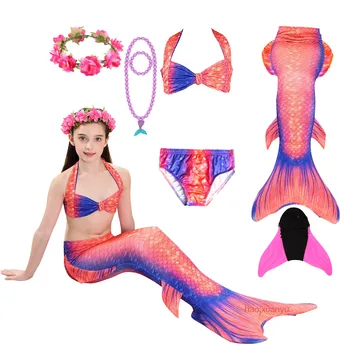 

6PCS/Set Kids Girls Mermaid Tails with Fin Costumes Swimsuit Bikini Bathing Suit Cosplay Dress for Girl Flipper Monofin Swimming