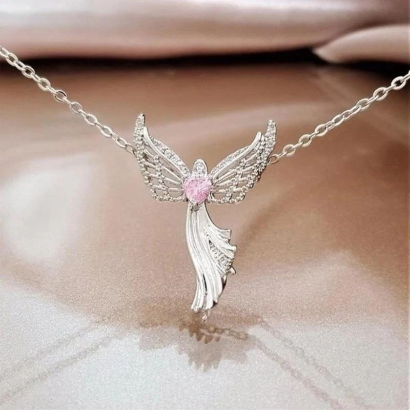 Крылья Ангела разноцветный циркон ААА Подвески сказочные ангелы подвески для ожерелья женщин девушки ювелирные изделия рождественские подарки - Окраска металла: pink