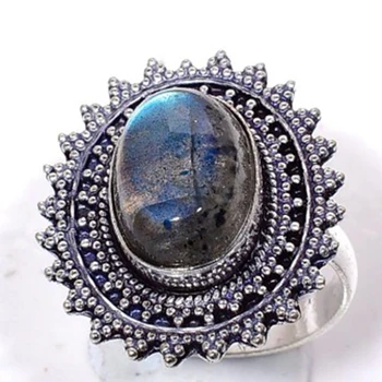 

Genuine Labradorite Ring Silver Overlay over Copper, Hand made Nature stone Jewelry Women gift , Size : 8.5