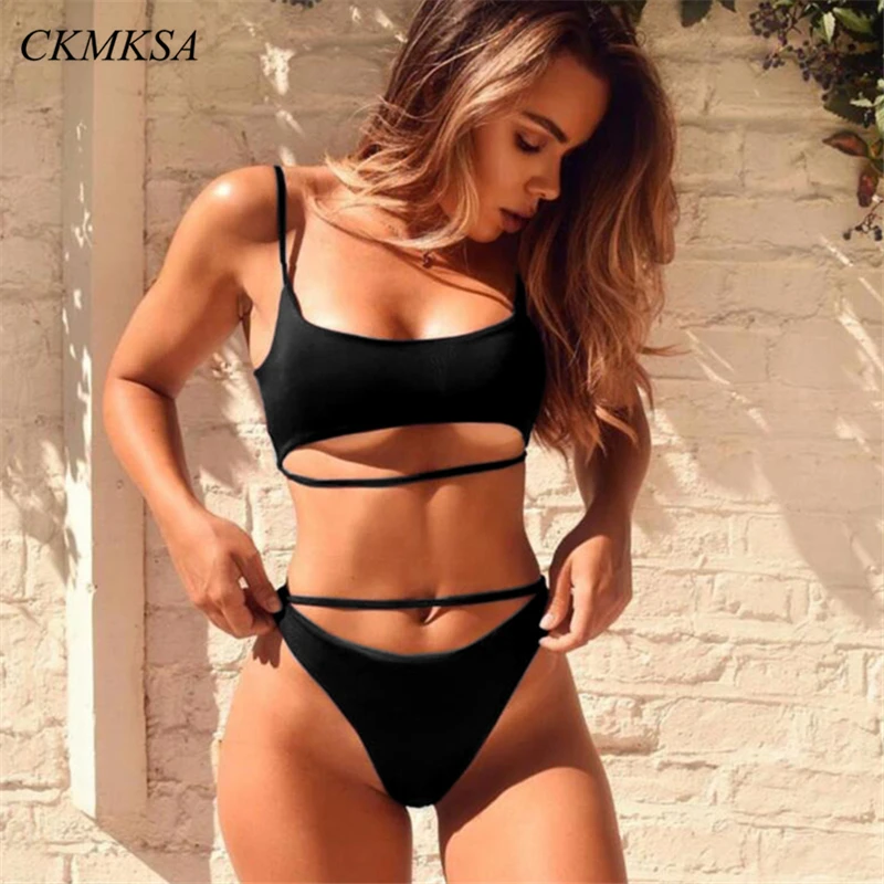 2019 Bikini Set Tankini Swimwear Swimsuit Hollow Out Bathing Suit Women Push Up Two Piece Solid Maillot De Bain Femme |