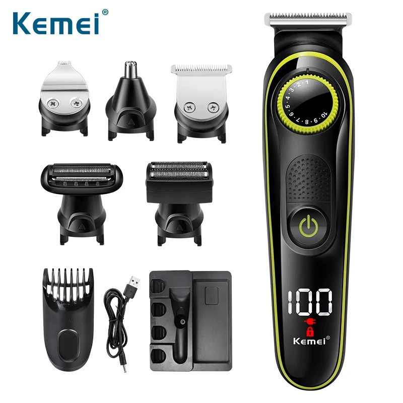

Kemei 5 in 1 LCD Hair Trimmer Household Electric Hair Clippers Multifunctional USB Rechargeable Nose Hair Cut Machine