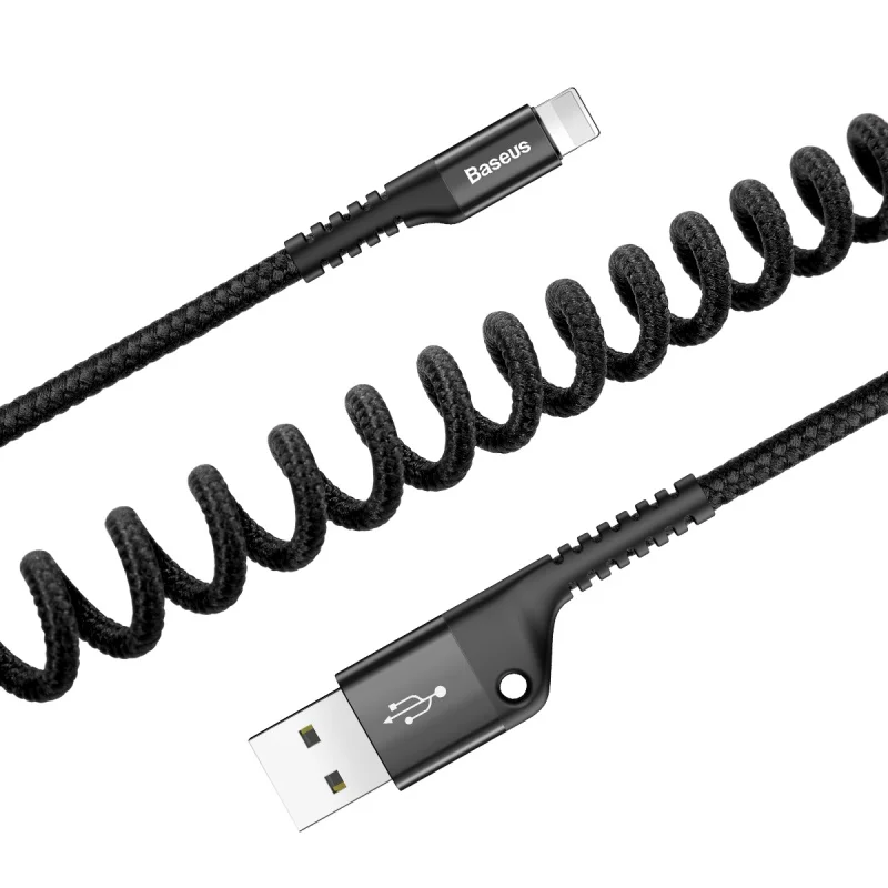 Baseus Весна USB Type C кабель гибкий эластичный стрейч кабель синхронизации данных и зарядки для samsung Xiaomi для iPhone кабель мобильного телефона - Цвет: for iphone Black