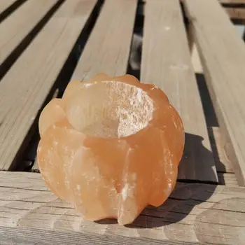 

Natural oranger selenite Candlestick Pumpkin Shape Craft Candle Holders Table Decoration