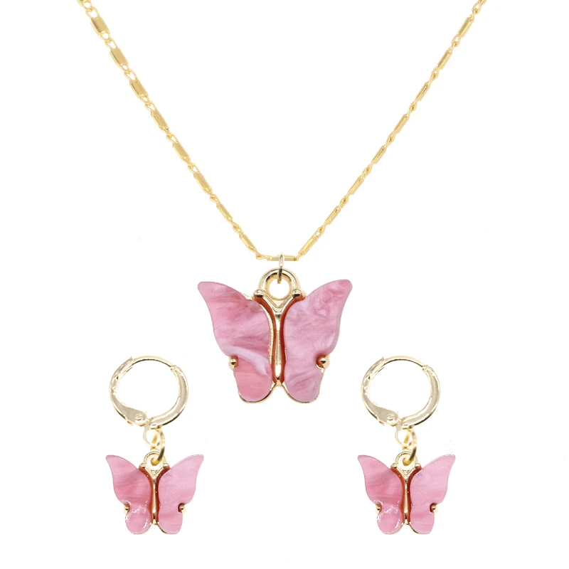 1 set New Bohemian Candy Color Butterfly Pendant Necklaces For Women Trendy Beads Clavicle Fashion Jewelry wholesale | Украшения и