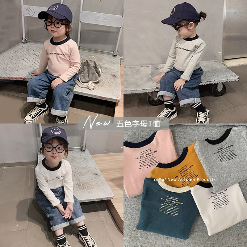 

Girls and Boys Cotton Long Sleeve T-shirt Children Letter Print Casual Top Shirts Autumn 2019 New Kids Baby Pure Bottoming Tees